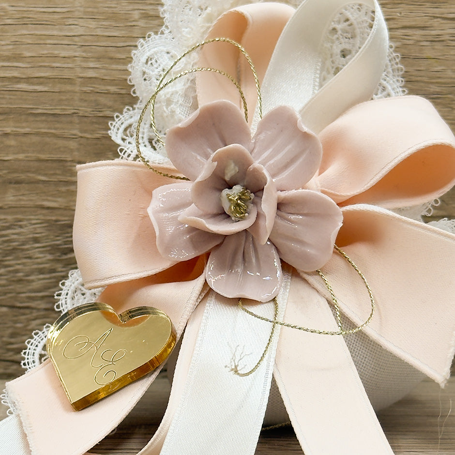 Sacchetto Centrino Con Fiore In Capodimonte Orchidea Bomboniere