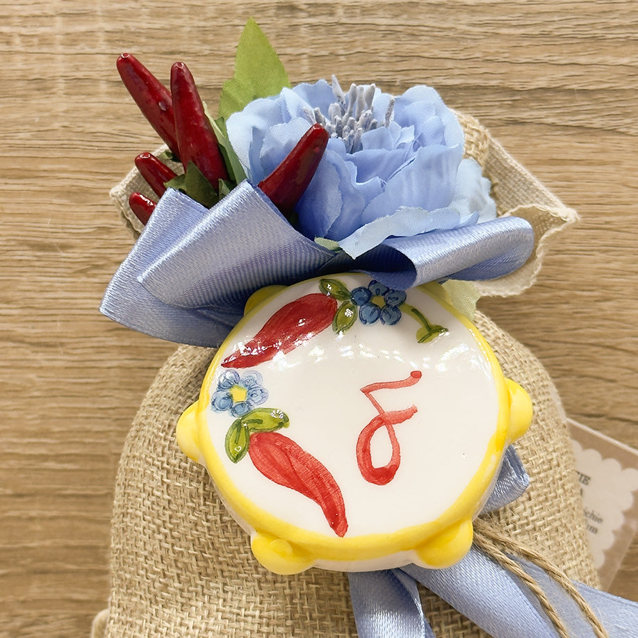 Sacchetto In Juta Con Tamburello Personalizzabile Orchidea Bomboniere