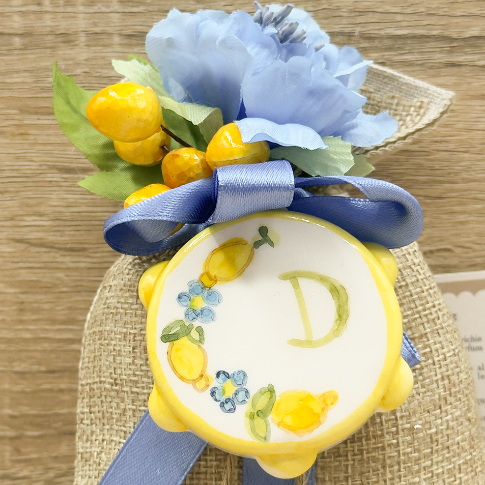 Sacchetto In Juta Con Tamburello Personalizzabile Orchidea Bomboniere