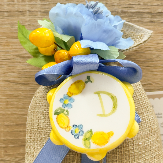 Sacchetto In Juta Con Tamburello Personalizzabile Orchidea Bomboniere