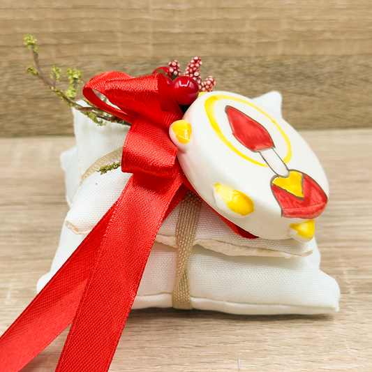 Sacchetto Doppio Cuscino Con Tamburello San Gennaro Orchidea Bomboniere