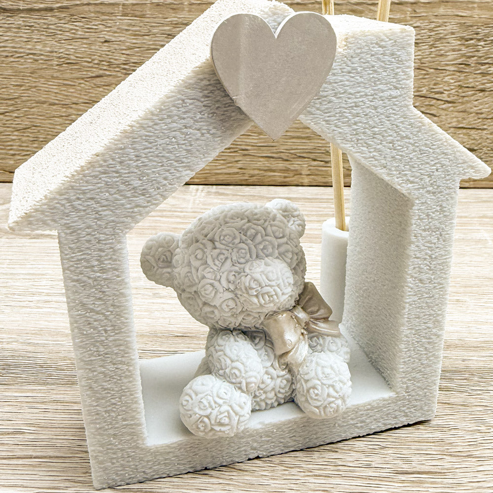 Profumatore Casetta con Orsetto Ecrù Orchidea