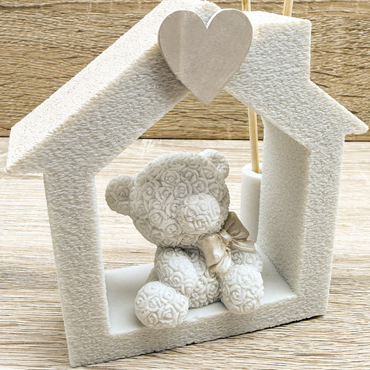 Profumatore Casetta con Orsetto Ecrù Orchidea