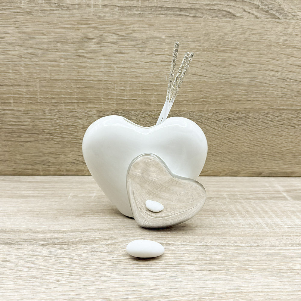 Profumatore Piccolo Doppio Cuore Bianco e Argento Claraluna
