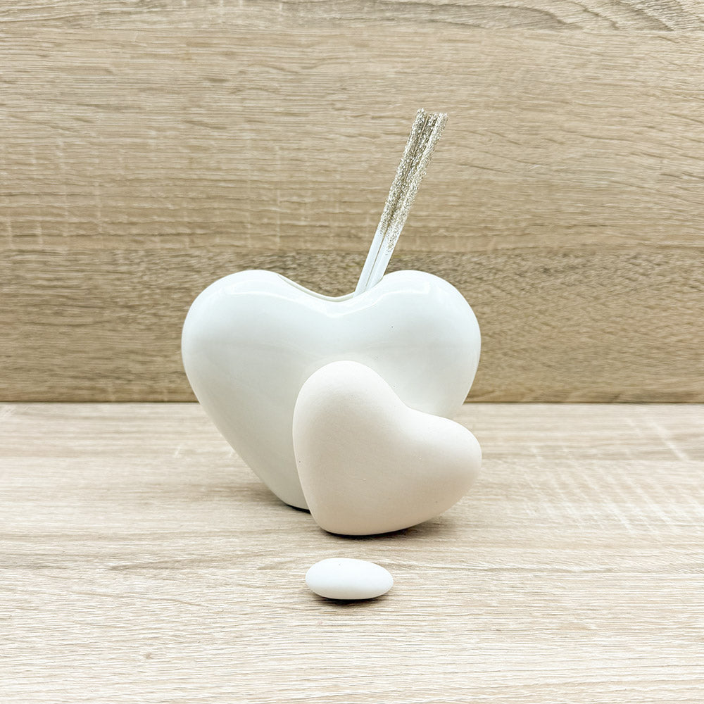 Profumatore Piccolo Doppio Cuore Bianco e Tortora Claraluna