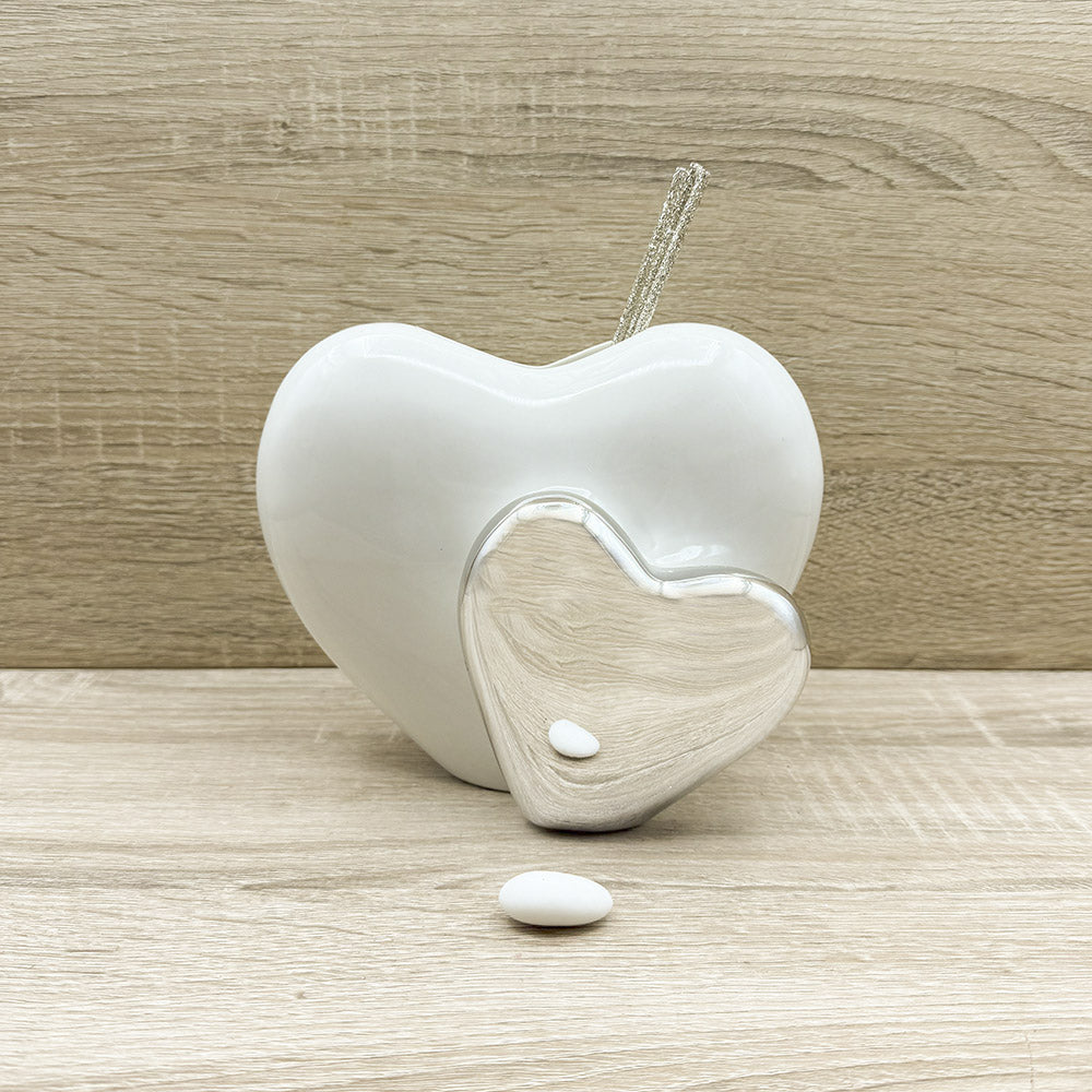 Profumatore Doppio Cuore Bianco e Argento Claraluna