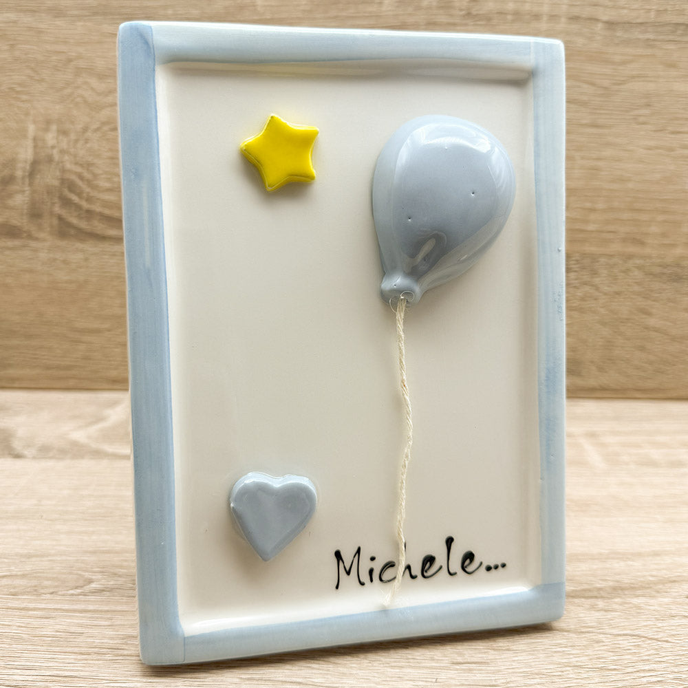 Quadretto con Palloncino Celeste Orchidea Bomboniere