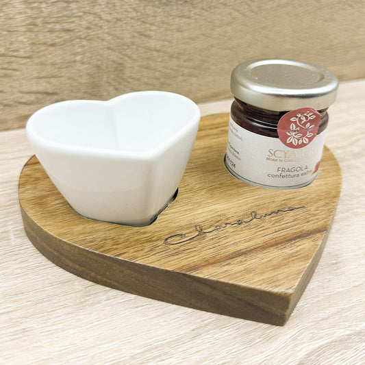 Vassoio con Ciotola Cuore e Marmellata di Fragole Claraluna