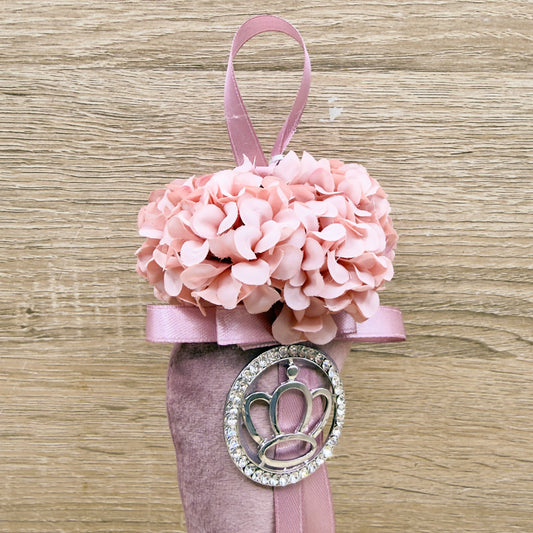 Corno Velluto Rosa Antico Con Corona Linea Fortuna Orchidea Bomboniere