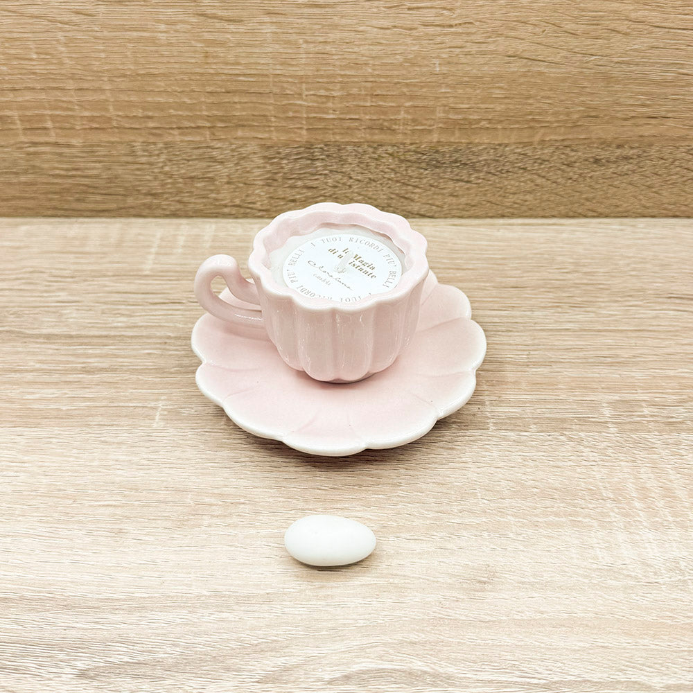 Candela in Tazza con Piattino Rosa Claraluna