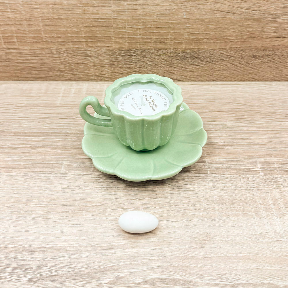 Candela in Tazza con Piattino Verde Claraluna