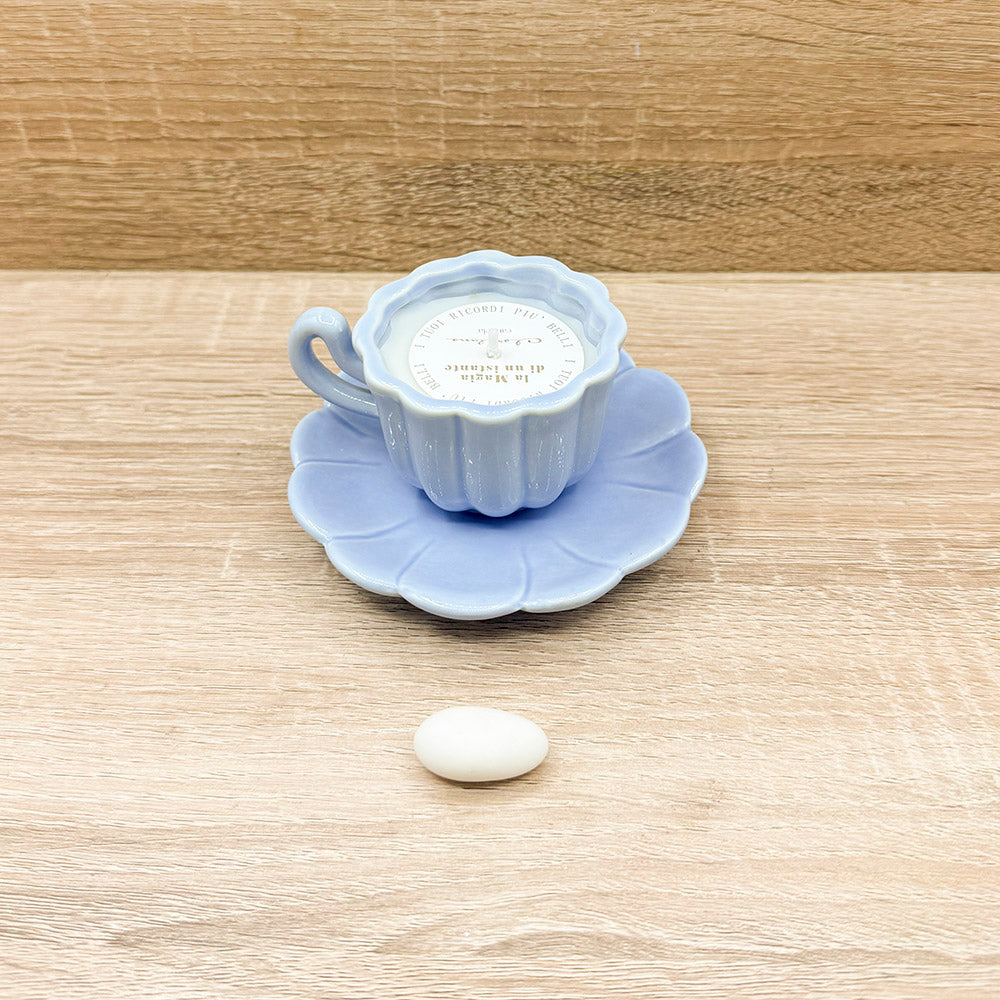 Candela in Tazza con Piattino Azzurra Claraluna