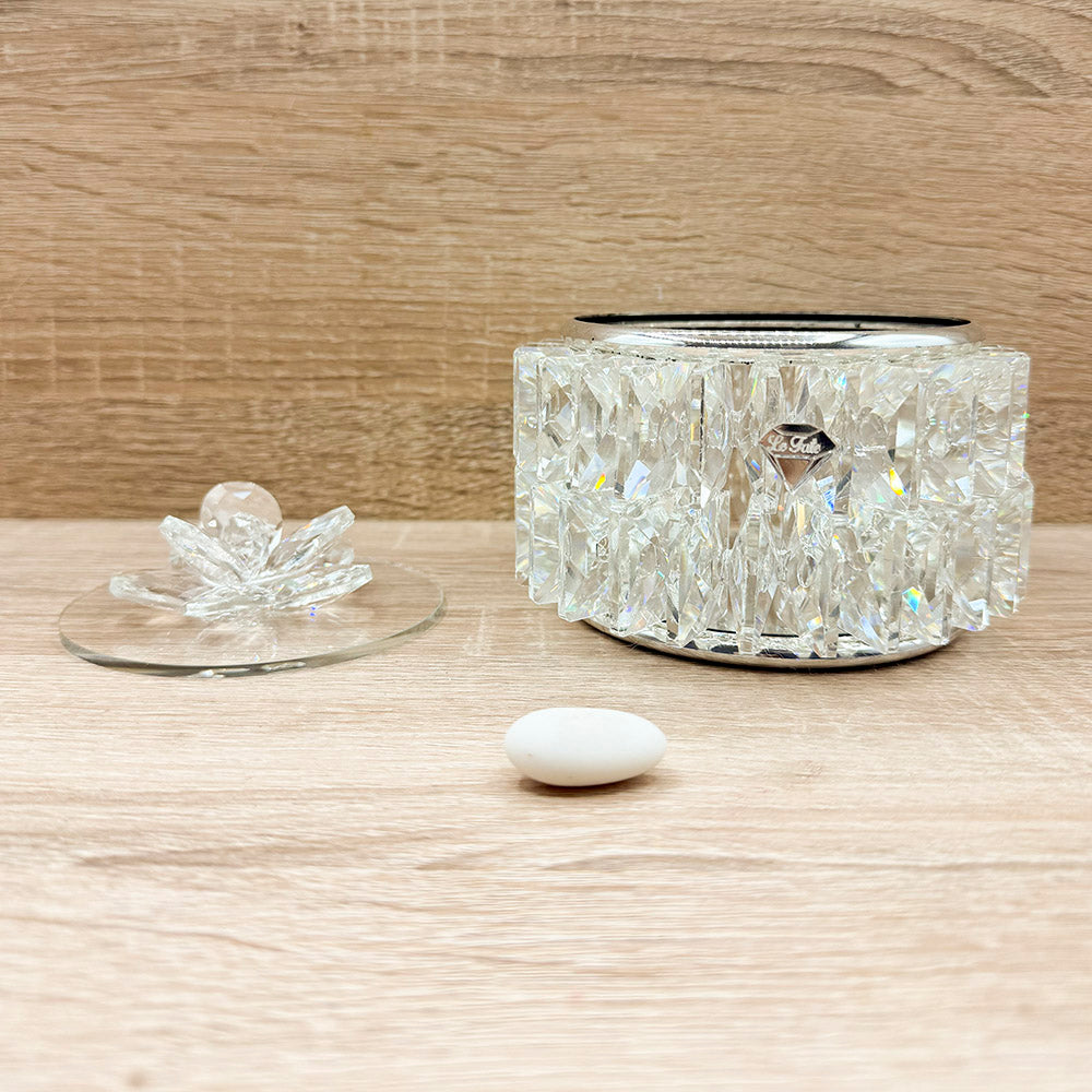 Portagioie in Cristallo Tondo con Candela Orchidea Bomboniere