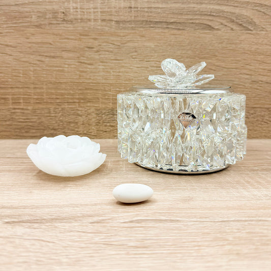 Portagioie in Cristallo Tondo con Candela Orchidea Bomboniere