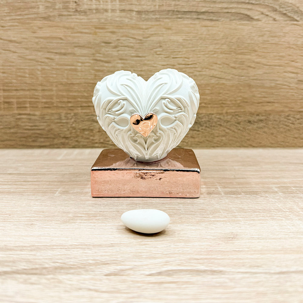 Cuore In Gesso Su Base Oro Rosa Con Applicazione Claraluna