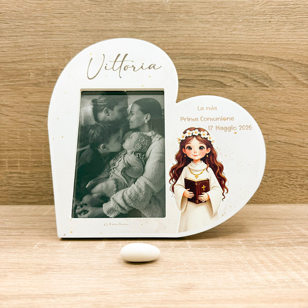 Portafoto Cuore Comunione Bimba Claraluna