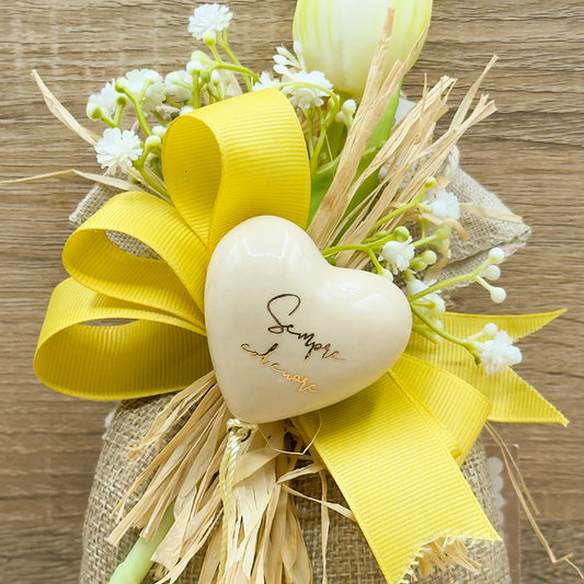 Sacchetto Con Cuore E Tulipano Bianco Orchidea Bomboniere