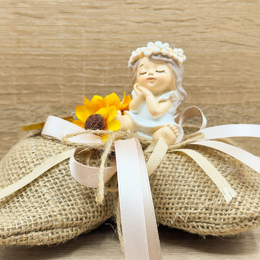 Cuscino Con Statuina Bimba Orchidea Bomboniere