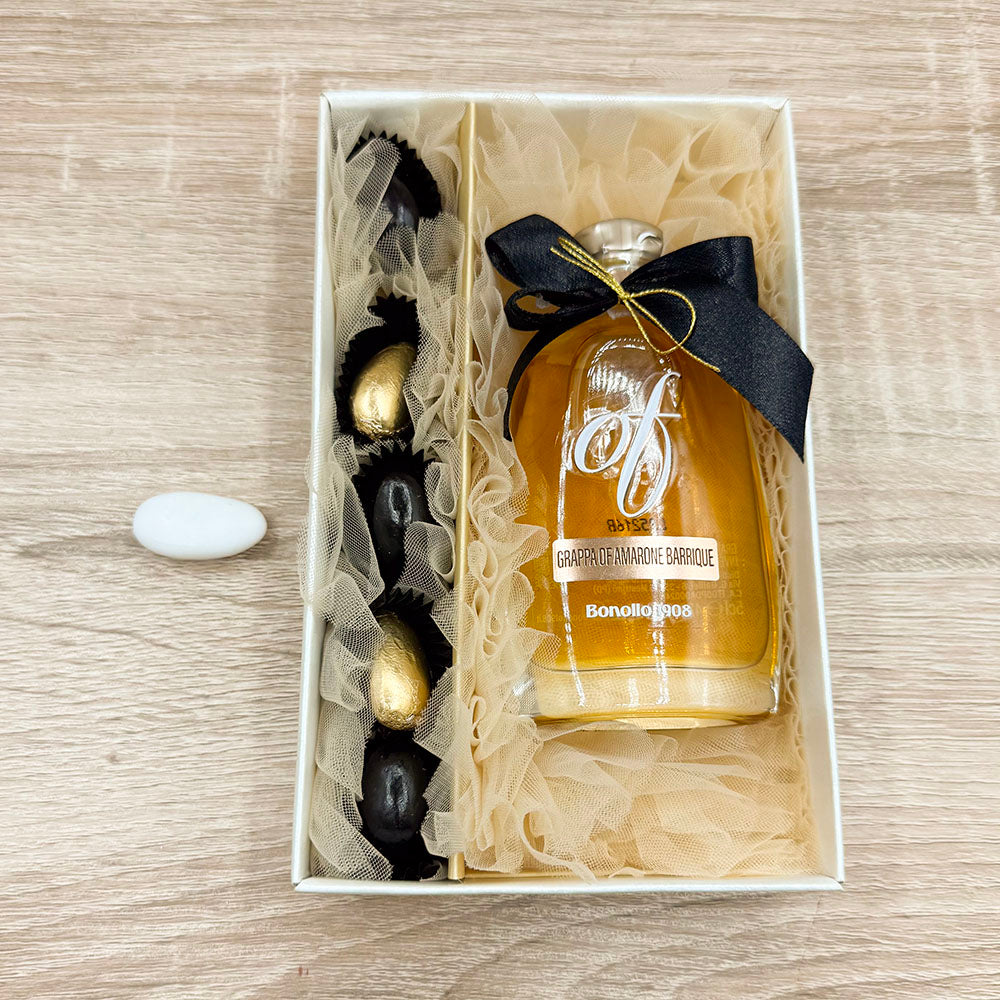 Scatola con Bottiglia Mignon di Grappa Of