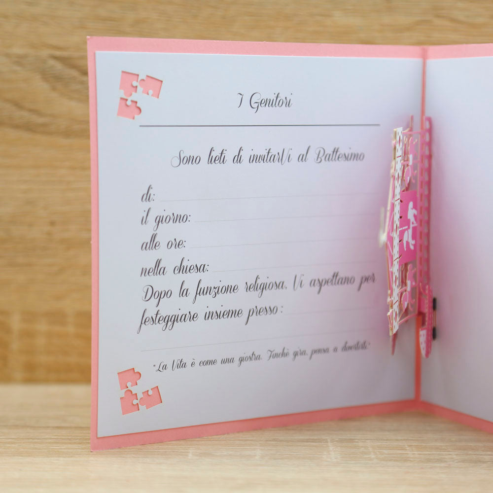 Partecipazione 3D Battesimo Rosa