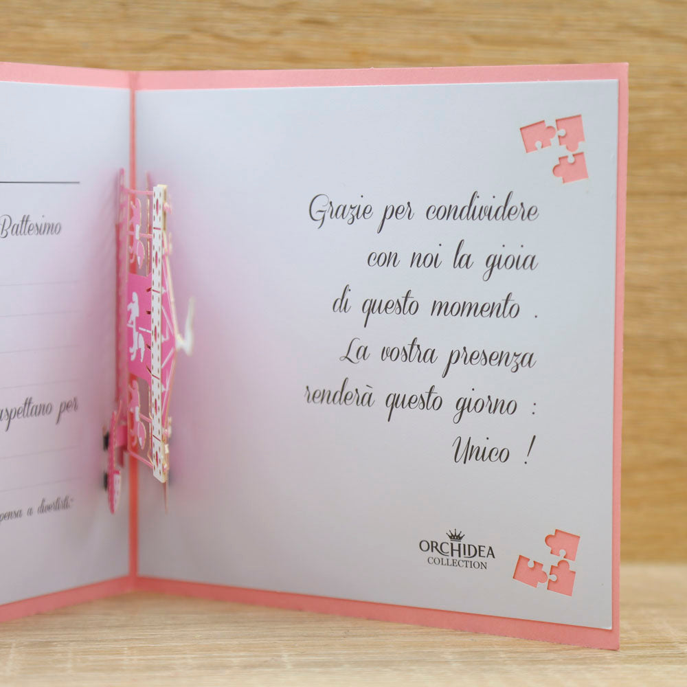 Partecipazione 3D Battesimo Rosa