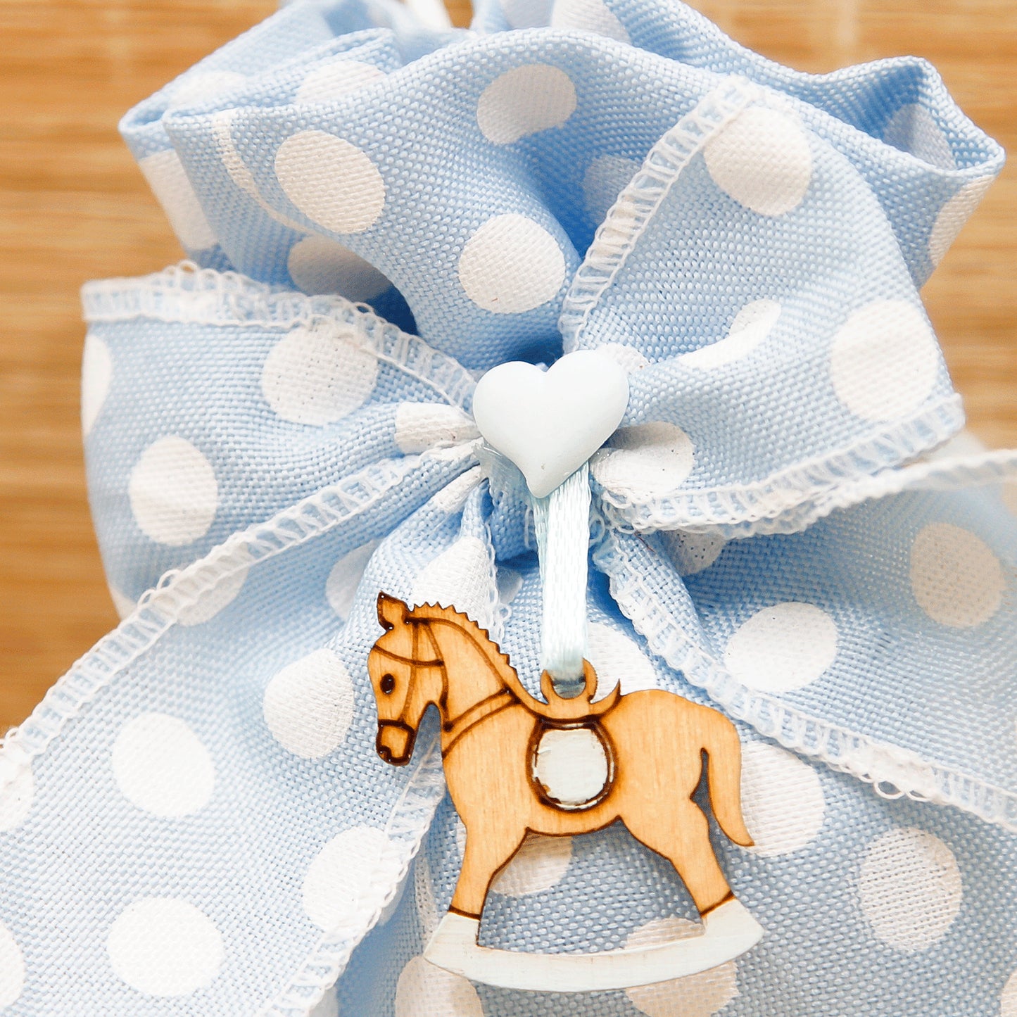 Sacchetto a Pois con Cavallo a Dondolo Celeste