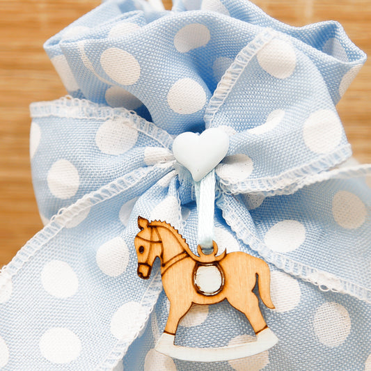 Sacchetto a Pois con Cavallo a Dondolo Celeste