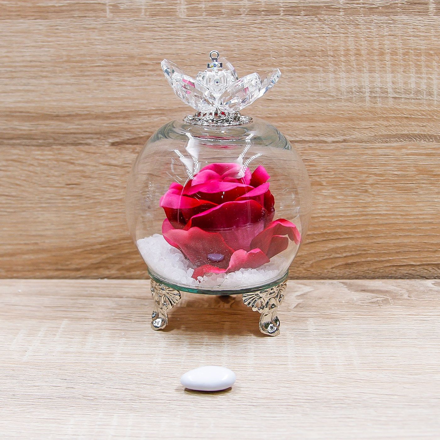 Campana Cristalli con Rosa Fucsia e Corona Oro Via Margutta