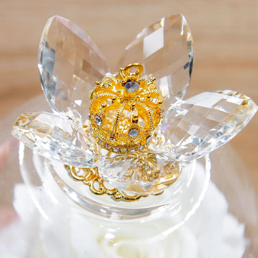 Campana Cristalli con Rosa Bianca e Corona Oro Via Margutta