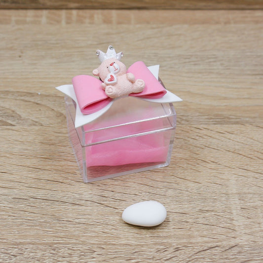 Portaconfetti con Magnete Orsetto Rosa e Fiocco