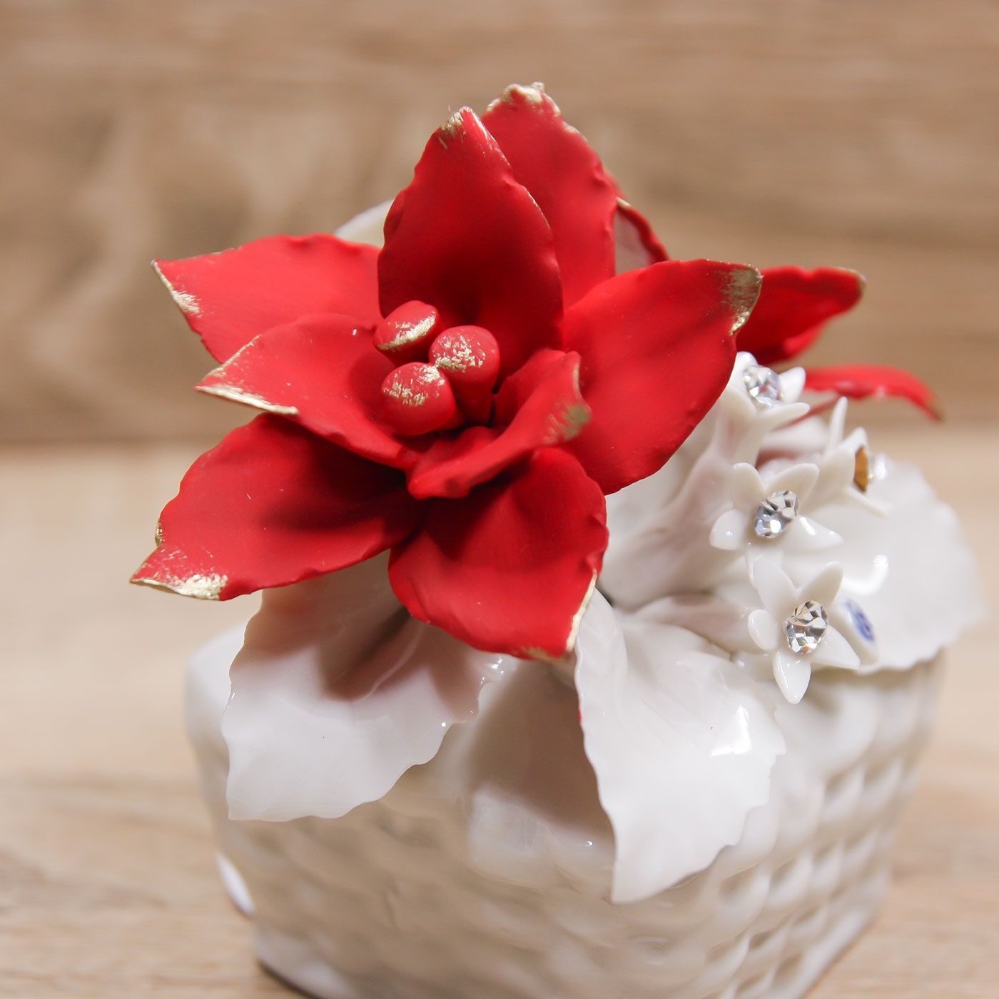 Profumatore Medio con Stelle di Natale Porcellana di Capodimonte Lucida