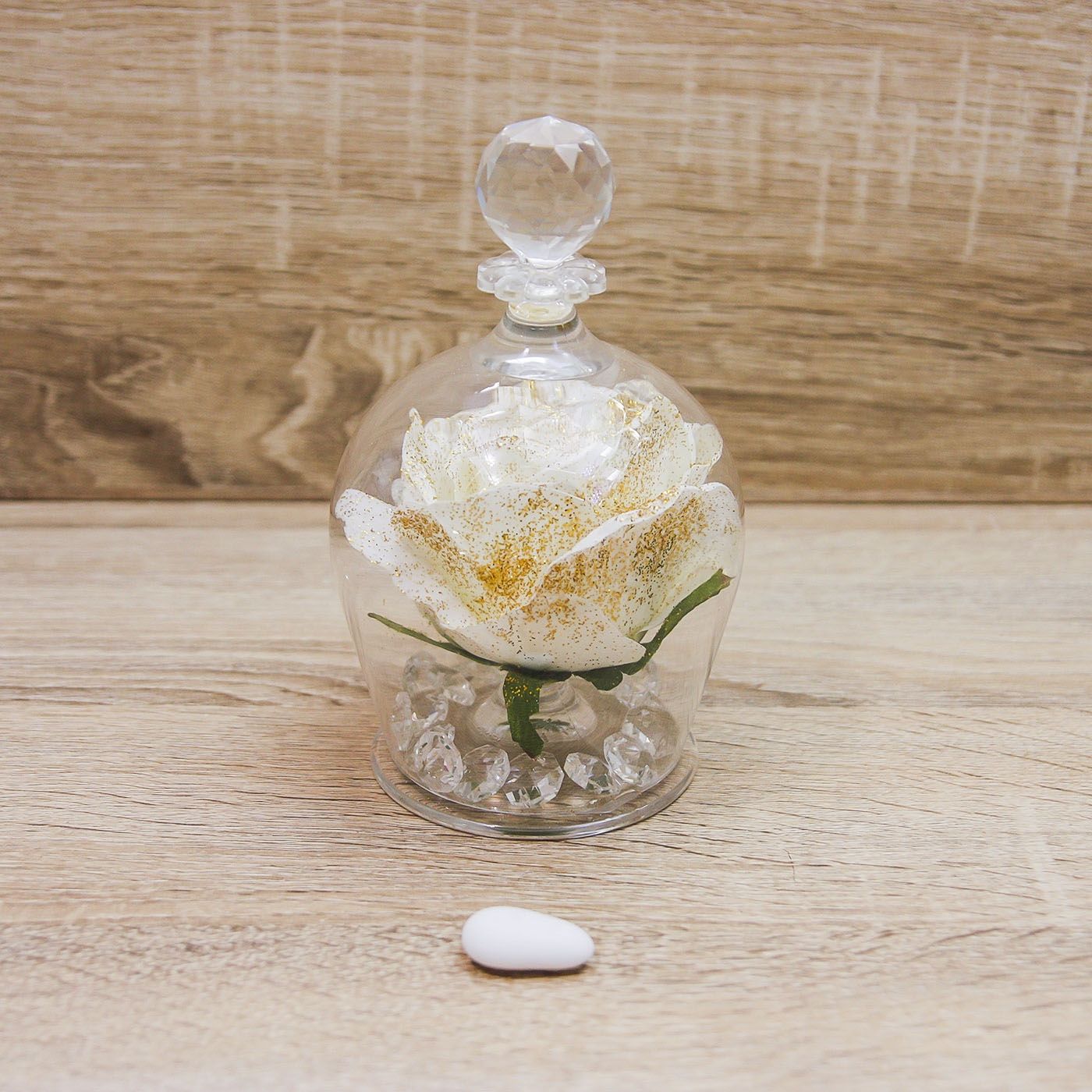 Campana Grande con Rosa Bianca e Glitter Oro Via Margutta