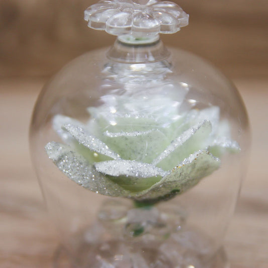 Campana con Rosa Bianca e Glitter Argento Via Margutta