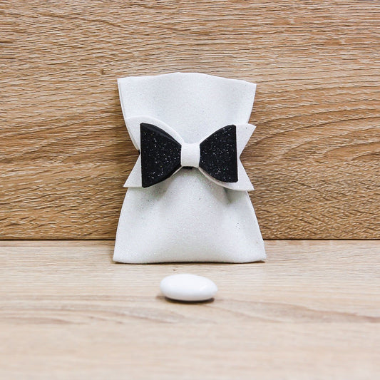 Sacchetto Glitter Bianco con Fiocco