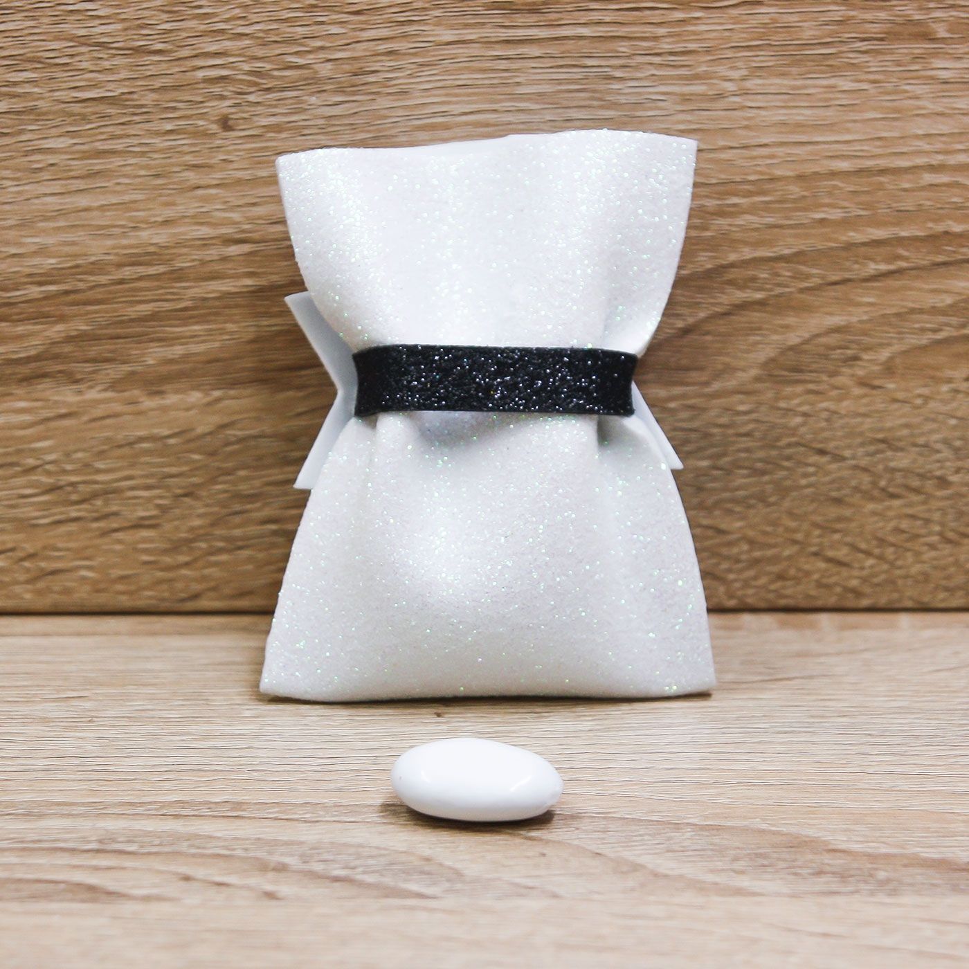 Sacchetto Glitter Bianco con Fiocco