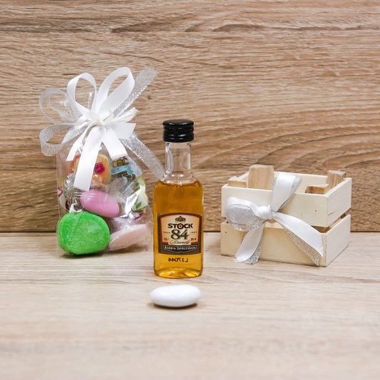 Cassetta Legno con Bottiglia Mignon Brandy Stock 84