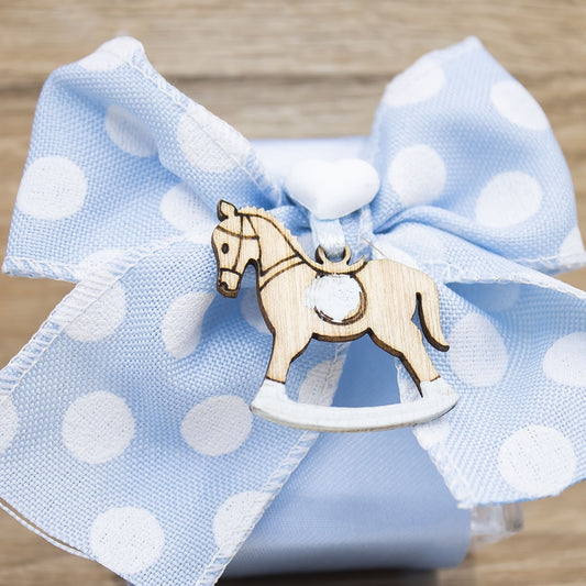 Portaconfetti Celeste con Cavallo a Dondolo