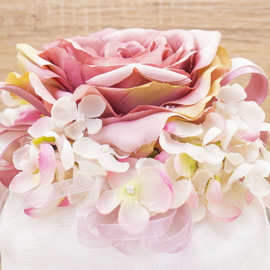 Sacchettone Alto con Ortensie e Fiore Rosa e Sali Profumati Francesi La Vie en Rose