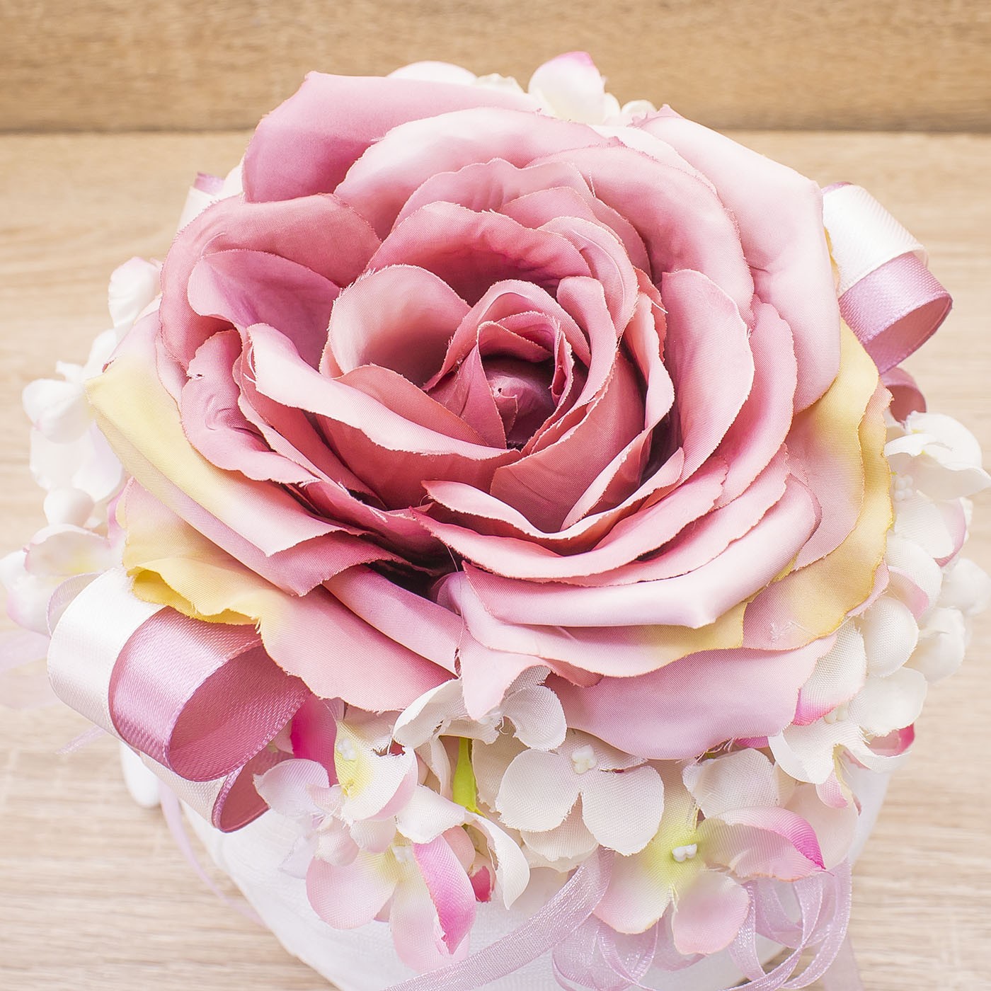 Sacchettone Alto con Ortensie e Fiore Rosa e Sali Profumati Francesi La Vie en Rose