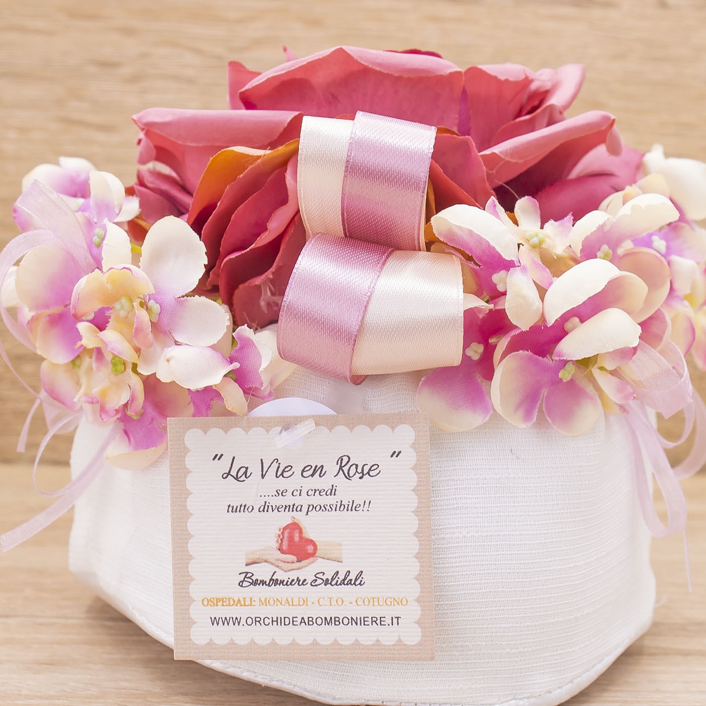 Sacchettone con Ortensie e Fiore Rosa e Sali Profumati Francesi La Vie en Rose