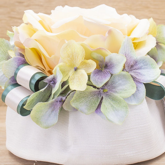 Sacchettone con Rosa Panna e Ortensie e Sali Profumati Francesi La Vie en Rose