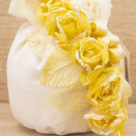 Sacchettone con Fiori Oro Personalizzato e Sali Profumati Francesi La Vie en Rose