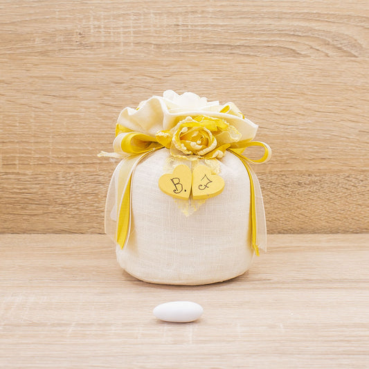 Sacchetto con Fiori Oro Personalizzato e Sali Profumati Francesi La Vie en Rose