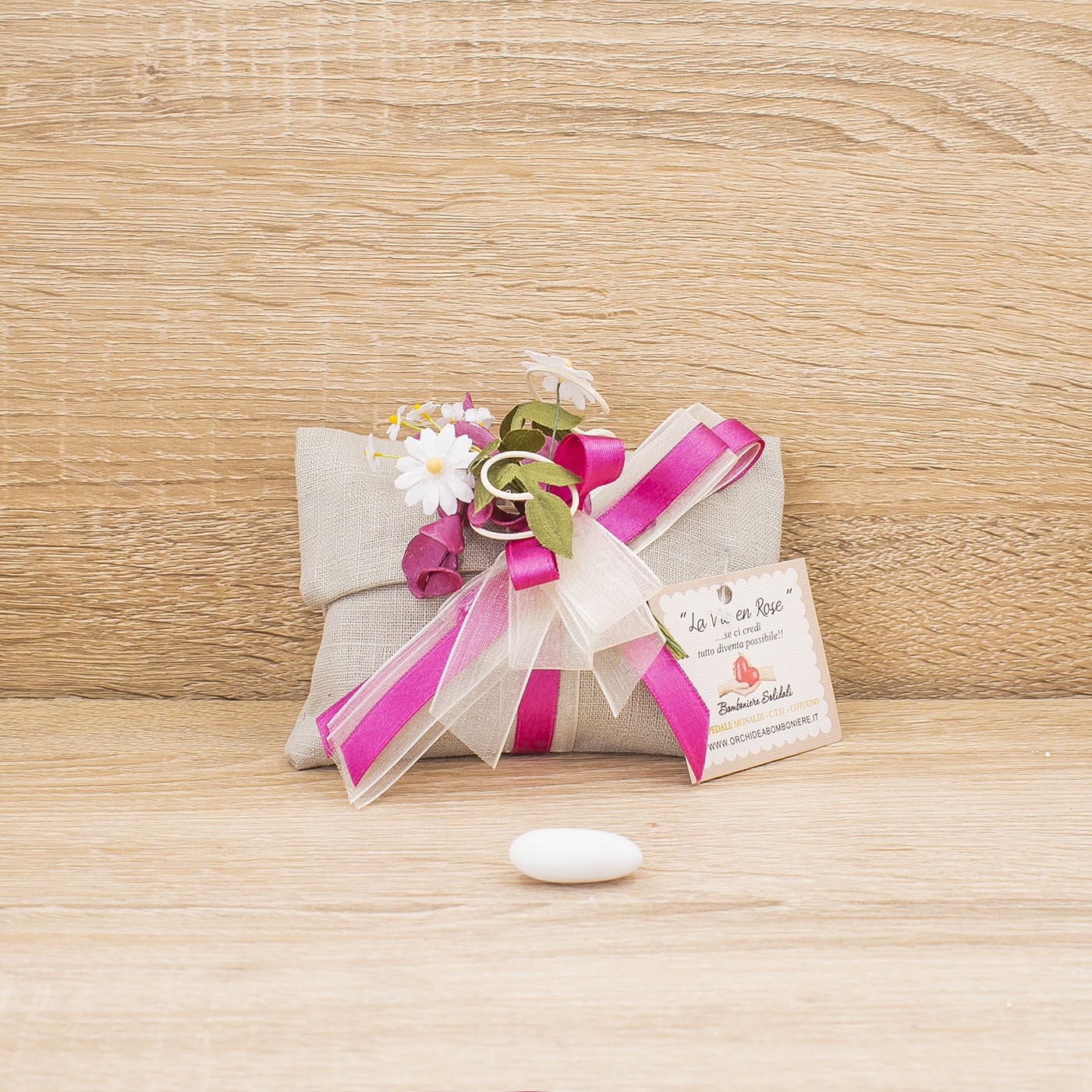Sacchetto Pochette Fucsia con Margherite e Sali Profumati La Vie en Rose
