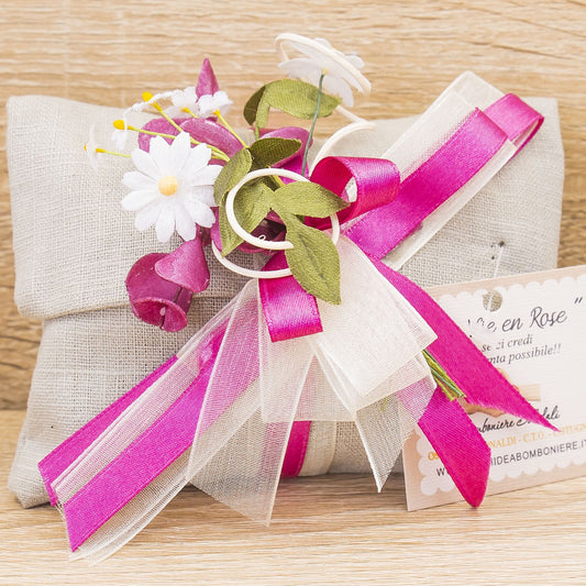 Sacchetto Pochette Fucsia con Margherite e Sali Profumati La Vie en Rose