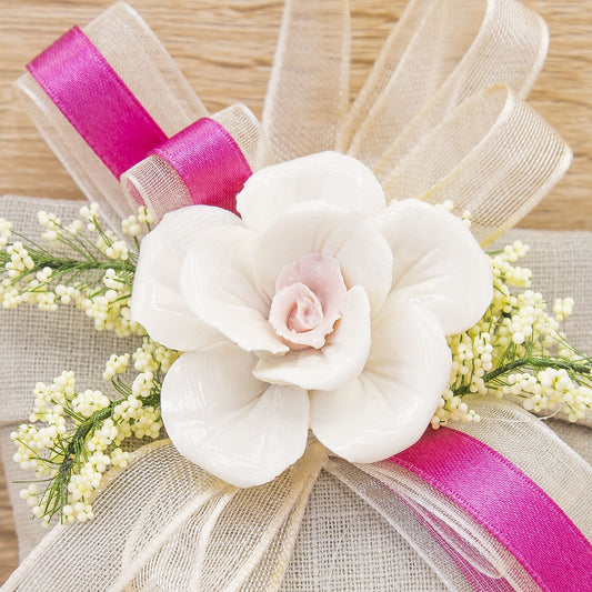 Sacchettino Pochette Fucsia con Fiore e Sali Profumati La Vie en Rose