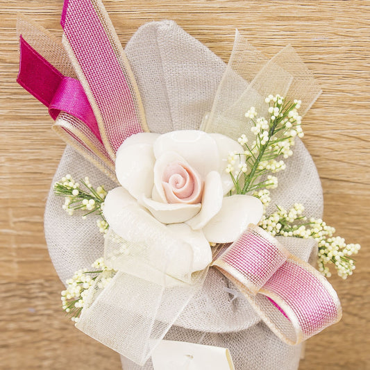 Sacchetto Cono Fucsia con Fiore e Sali Profumati La Vie en Rose