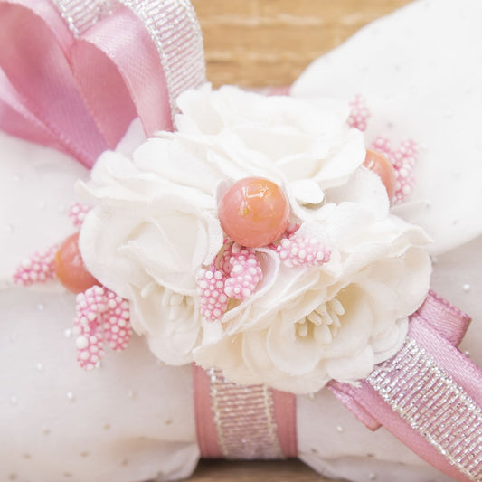 Sacchetto Pochette a Pois con Fiori e Sali Profumati La Vie en Rose