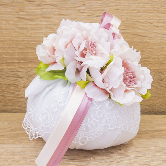 Sacchetto Puffo Bianco con Ricamo e Sali Profumati Francesi La Vie en Rose