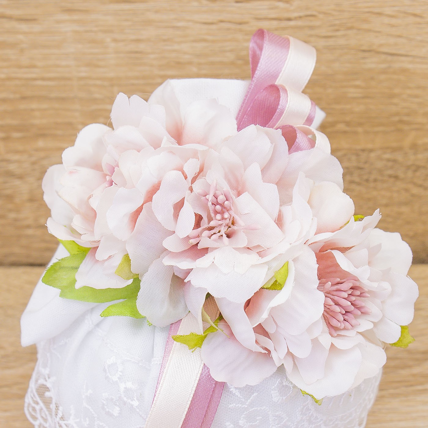 Sacchetto Puffo Bianco con Ricamo e Sali Profumati Francesi La Vie en Rose